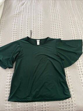 H&M Dark Green Flutter Sleeve Tee